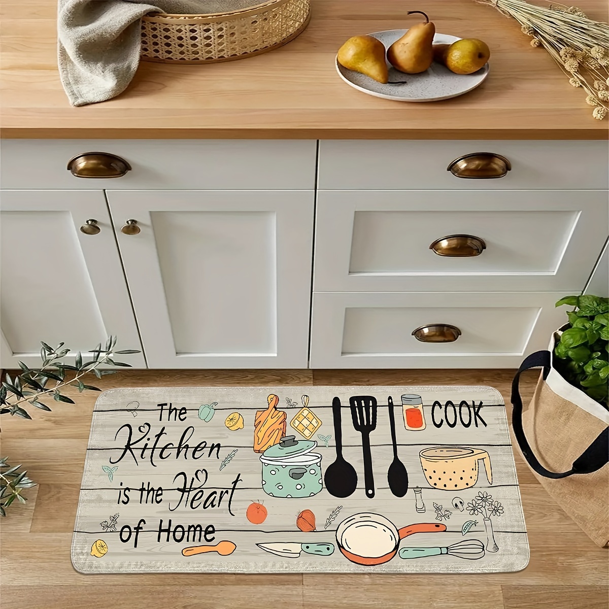 Home Cooking Quotes - Kitchen Utensil Print Kitchen Bath Mat,