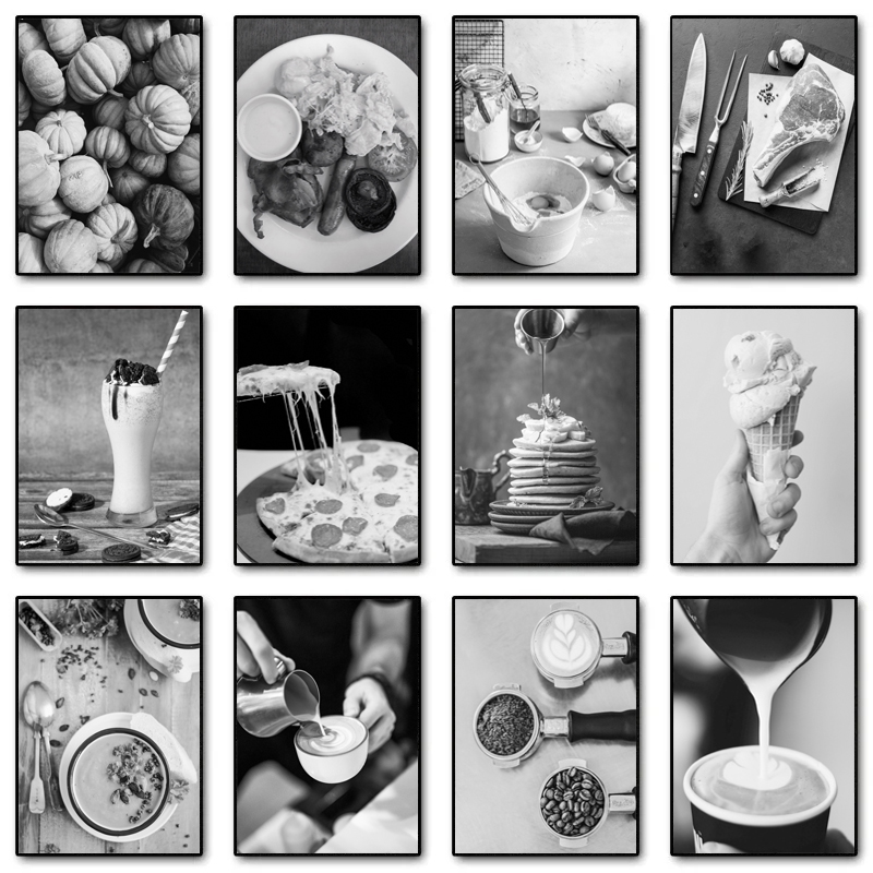 Home Cooking Cafe - Black White Kitchen Food Cooking Coffee