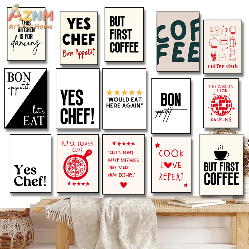 Home Cooking Quotes - AZNM Kitchen Coffee Chef Quote Text