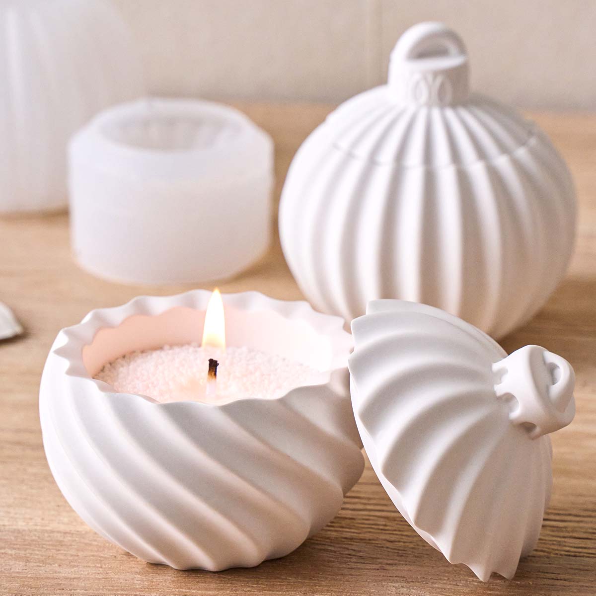 Idli Steamer Mold - Diagonal Stripe Candle Jar Silicone Mold