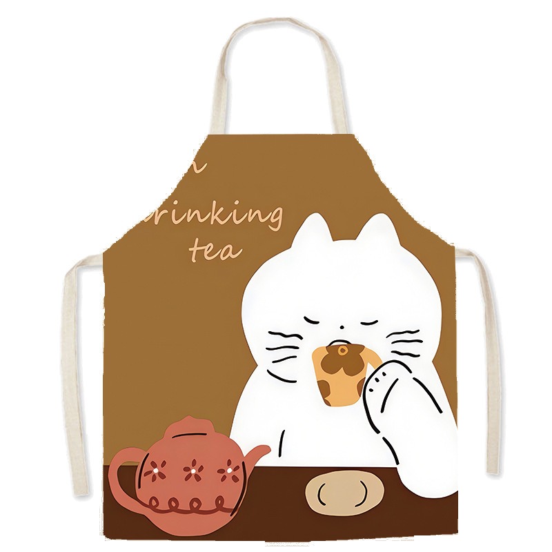 Cute White Cat Printed Apron C - Home Cooking Cafe ulasan dan harga