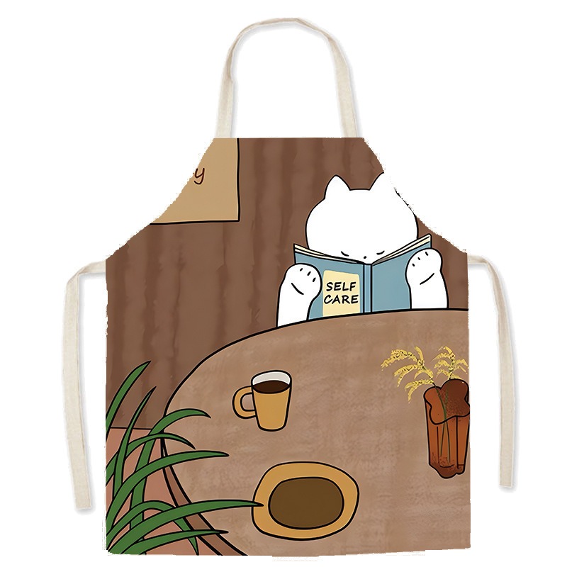 Cute White Cat Printed Apron C - Home Cooking Cafe ulasan dan harga