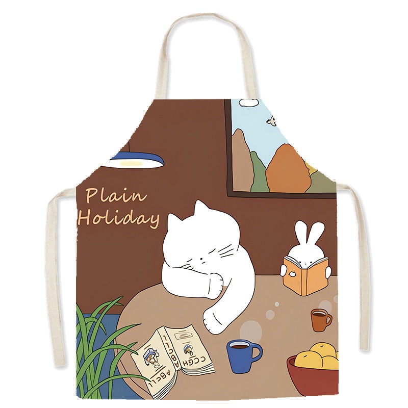 Cute White Cat Printed Apron C - Home Cooking Cafe ulasan dan harga